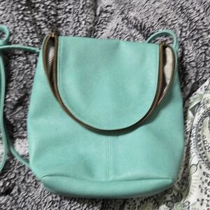 Teal Blue Leather Crossbody Purse